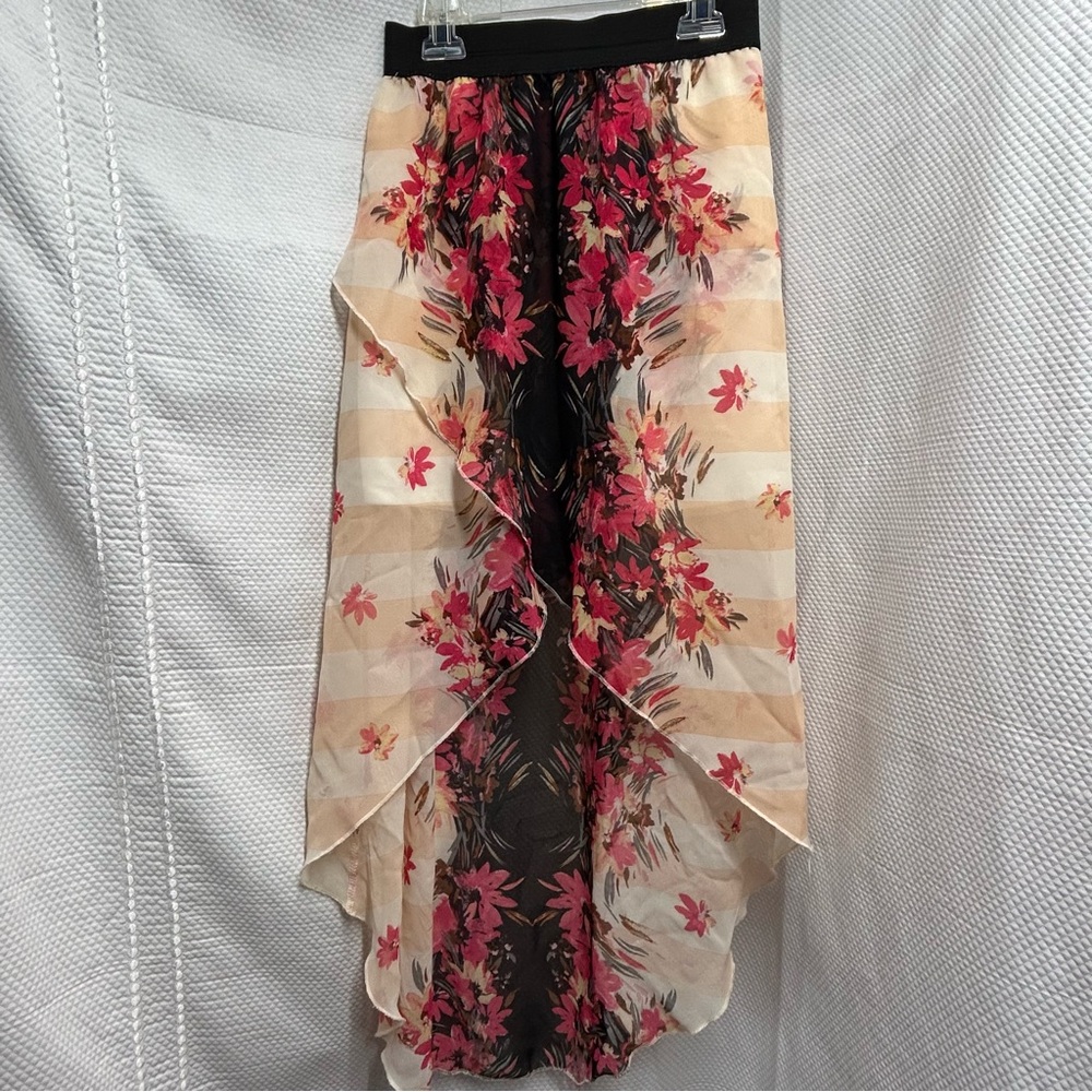 Wet Seal Cream and Pink‎ Maxi Wrap Skirt Asymmetrical High-Low